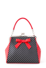 Load image into Gallery viewer, Red and Black and White Polka Dot Classic Retro Bow Kisslock Handbag
