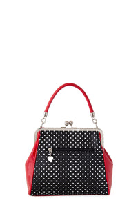 Red and Black and White Polka Dot Classic Retro Bow Kisslock Handbag