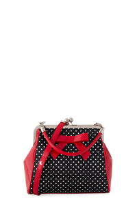 Red and Black and White Polka Dot Classic Retro Bow Kisslock Handbag