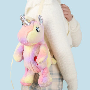 Pink Tie Dye Plushie Heart Unicorn Backpack