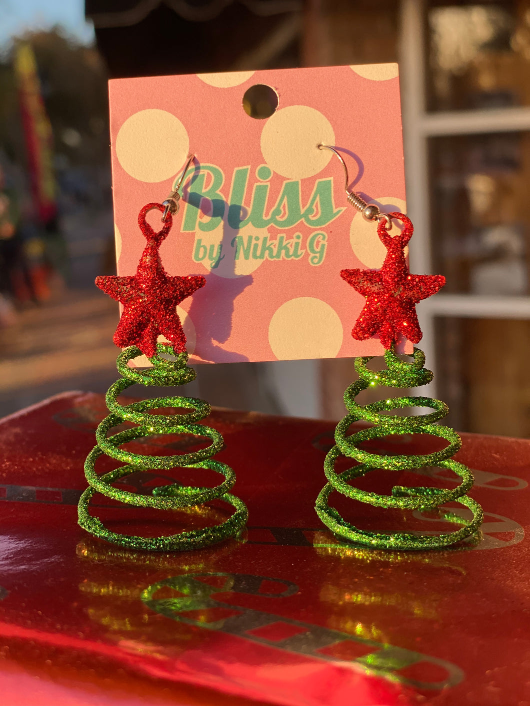 Glitter Swirl Christmas Tree Earrings