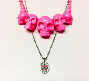 Human Skull Acrylic Necklace- Hot Pink