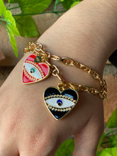 Load image into Gallery viewer, Enamel Evil Eye Heart Charm Bracelet- More Colors and Options Available!
