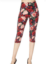 Load image into Gallery viewer, Pink, Red, and Purple Floral Roses Capri Leggings
