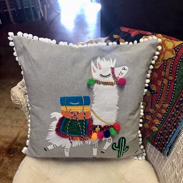 Llama pompom throw pillow 