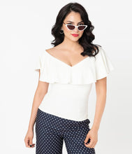 Load image into Gallery viewer, Ivory Ruffle Frenchie Knit Top
