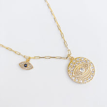 Load image into Gallery viewer, Evil Eye Medallion with Micro Evil Eye Charm Necklace
