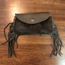 Load image into Gallery viewer, Brown Mini Leather Fringe Flip Top Purse
