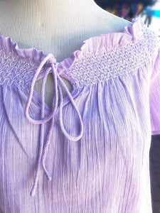 Lavender Tie Neck Peasant Style Top