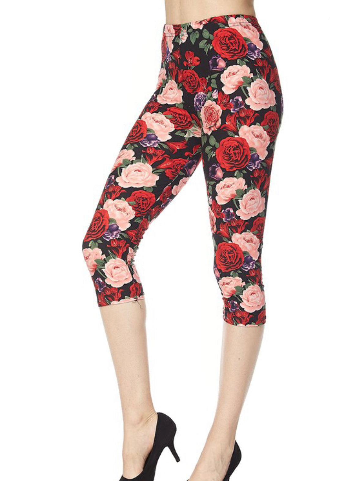 Pink, Red, and Purple Floral Roses Capri Leggings – Pink House