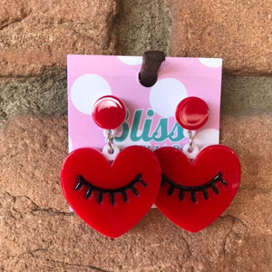 Heart with Closed Eye and Lashes Acrylic Statement Earrings