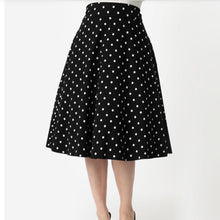 Load image into Gallery viewer, Black and White Polka Dot Vivian Skirt- Plus Size LAST ONE
