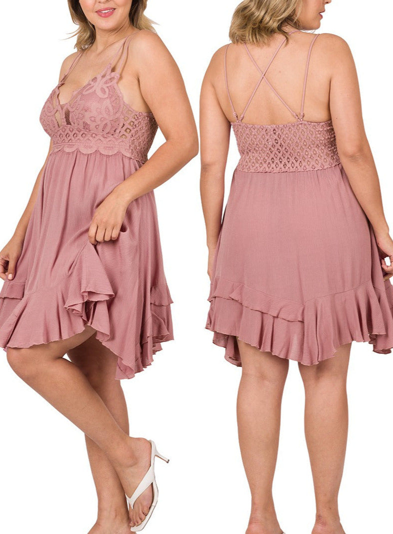Light Rose Lace and Hanky Hem Summer Dress