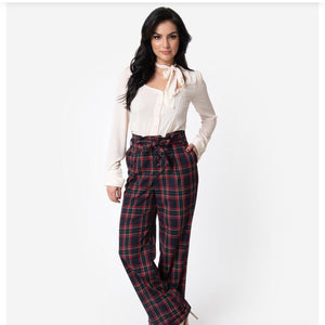Red and Black Plaid Paper Bag Pants- LAST ONE!