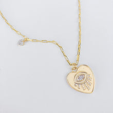 Load image into Gallery viewer, Evil Eye Heart with Micro Pave Heart Pendant Necklace
