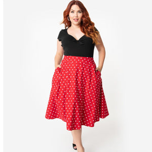 Red and White Polka Dot High Waist Vivian Skirt- Plus Size