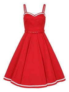 Nova Red with White Heart Trim Swing Dress