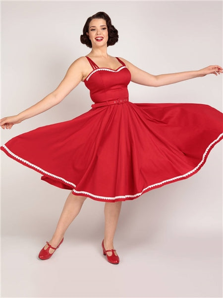 red and white swing dress Glamour Bunny Topvintage exclusive ~ Yade Tropical Swing Dress in White and Burnt Red