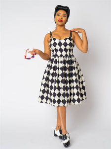 Jade Black and White Diamond Swing Dress