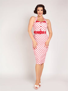 Wanda Pink and Red Polka Dot Pencil Dress