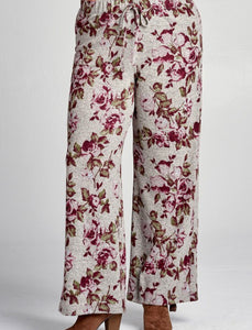 Gray and Mauve Floral Print Palazzo Pants- Last One!