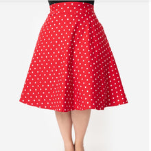 Load image into Gallery viewer, Red and White Polka Dot High Waist Vivian Skirt- Plus Size
