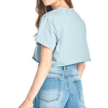 Load image into Gallery viewer, Blue Vintage Style Cropped Tee Top
