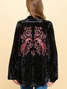 Black Velvet Kimono with Mauve Embroidery
