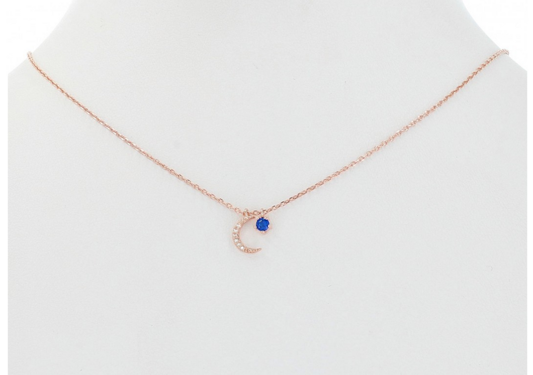 Crescent Moon and Blue Crystal Star Delicate Necklace