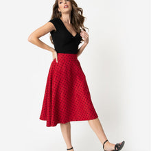 Load image into Gallery viewer, Red and Black Polka Dot Vivian Swing Skirt- Plus Size
