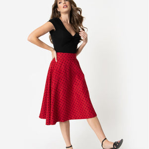 Red and Black Polka Dot Vivian Swing Skirt- Plus Size