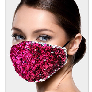 Magenta and Silver Mermaid Sequin Adjustable Mask