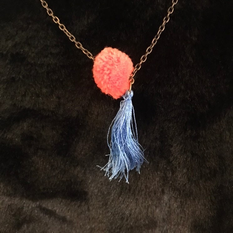 Long Pom Pom and Tassel Necklace