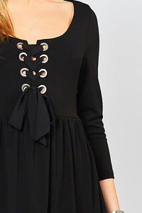 Black Lace Up Front Dress