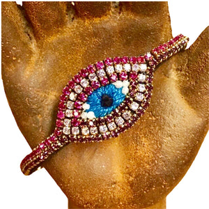 Pink rhinestone evil eye bracelet 