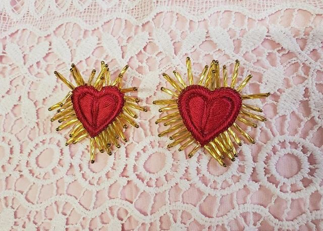 Red sacred heart earrings 