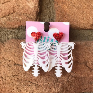 Heart and Ribcage Acrylic Statement Earrings