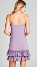 Load image into Gallery viewer, Purple Drop Waist Double Ruffle Hem Slip Dress
