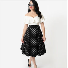 Load image into Gallery viewer, Black and White Polka Dot Vivian Skirt- Plus Size LAST ONE
