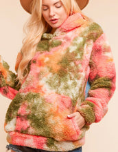 Load image into Gallery viewer, Coral and Green Sherpa Hoodie
