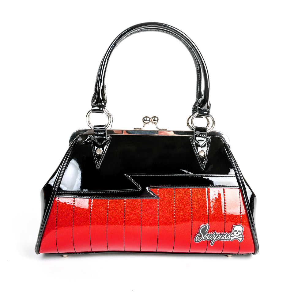 Shock Me Red and Black Kisslock Handbag