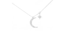 Load image into Gallery viewer, Moon and Starburst Dainty Pave Charm Necklace- More Finishes Available!
