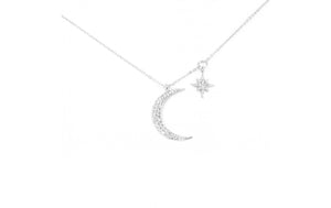 Moon and Starburst Dainty Pave Charm Necklace- More Finishes Available!