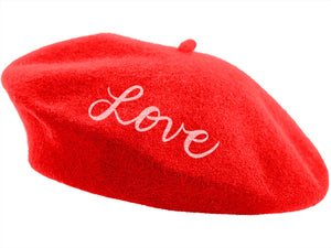 "Love" Embroidered Red Beret
