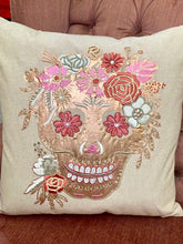 Load image into Gallery viewer, Rose gold sugar skull pillow 
