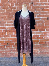 Load image into Gallery viewer, Long Black Kimono with Purple Back Panel- Plus Size

