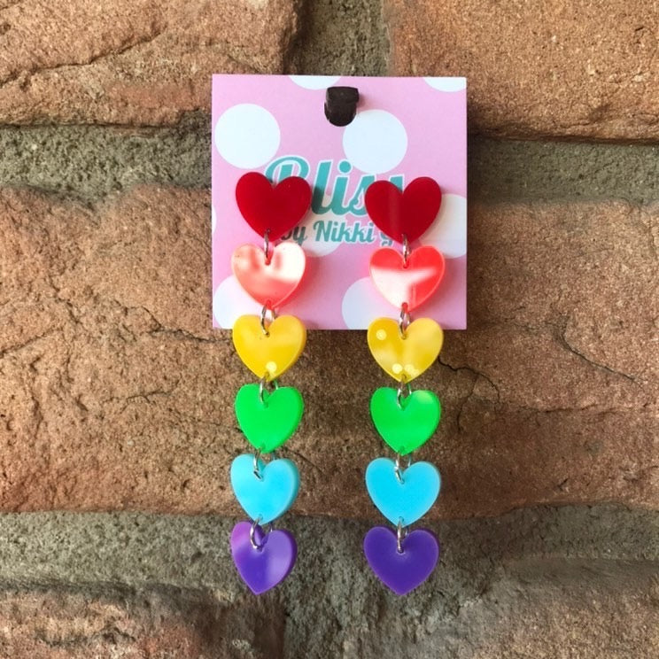 Rainbow Hearts Dangling Acrylic Statement Earrings