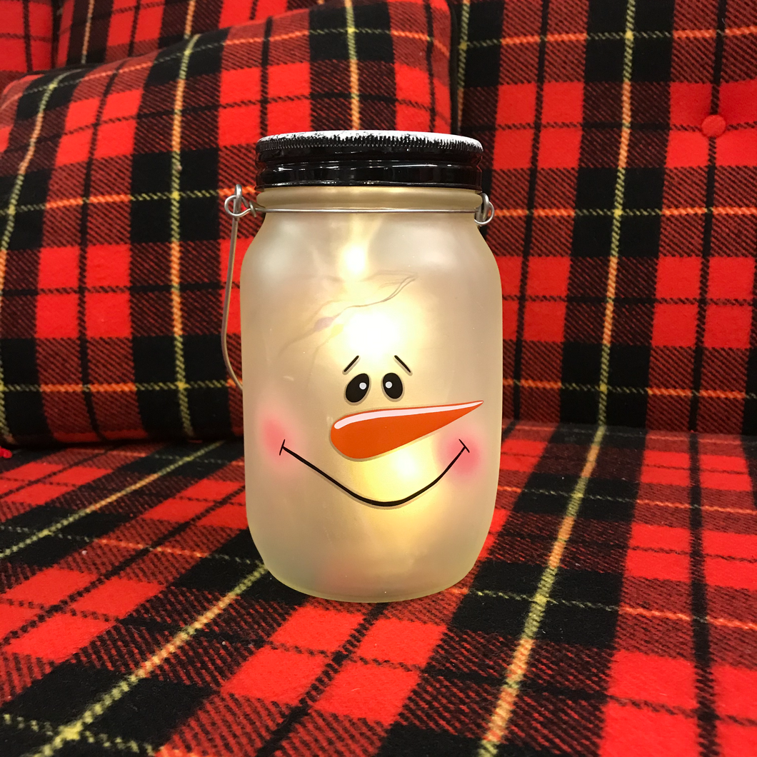 Snowman Firefly Light Up Mason Jar