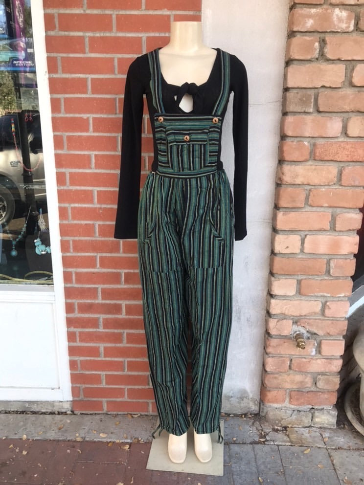 Green Striped Overalls