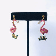 Blingy Lil Flamingo and Crown Earrings